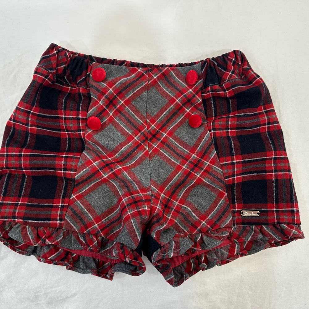 Patachou size 2t red and black plaid shorts
